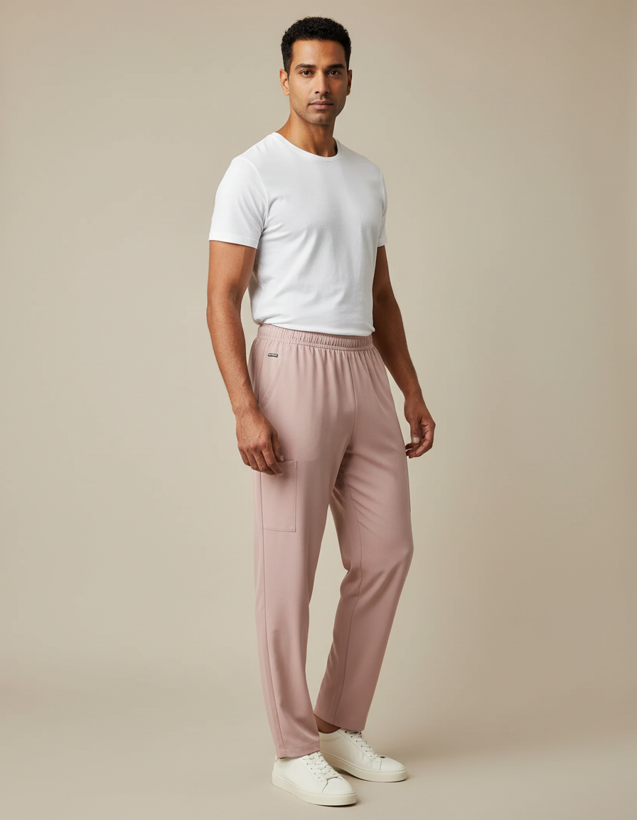 Pantalon Fluide Rose Homme Décontracté Léger - Polyester