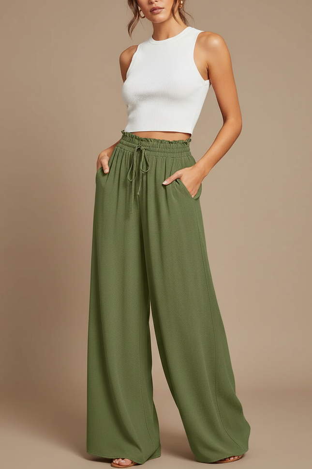 Pantalon Fluide Vert Olive - Kaki Viscose