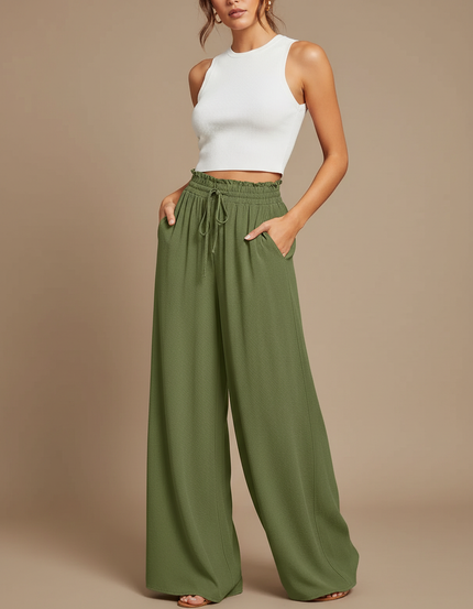 Pantalon Fluide Vert Olive - Kaki Viscose