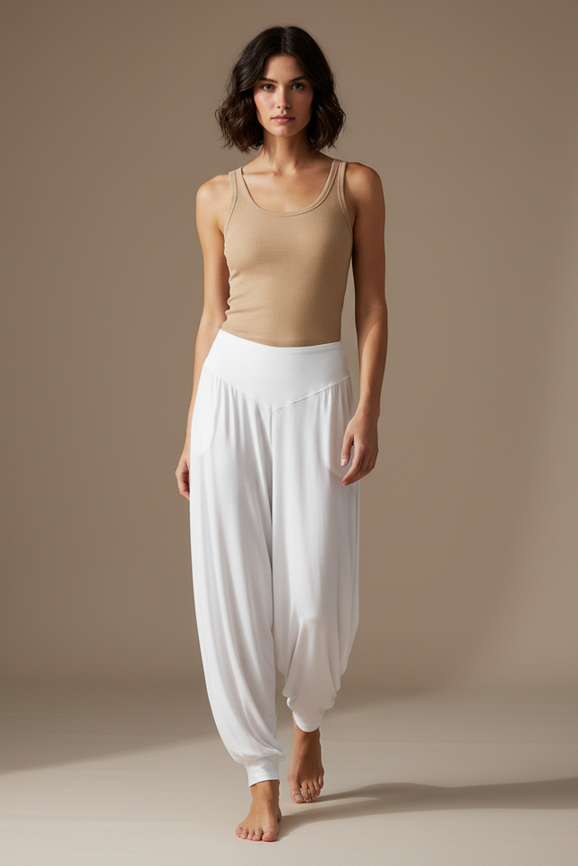 Pantalon Fluide Blanc Ample Yoga Confortable Femme - Viscose