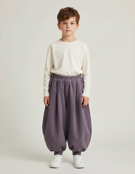 Pantalon Fluide Violet Côtelé Harem Ample Enfant - Cordé