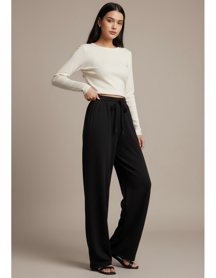 Pantalon Femme Fluide Taille Elastique - Noir Viscose