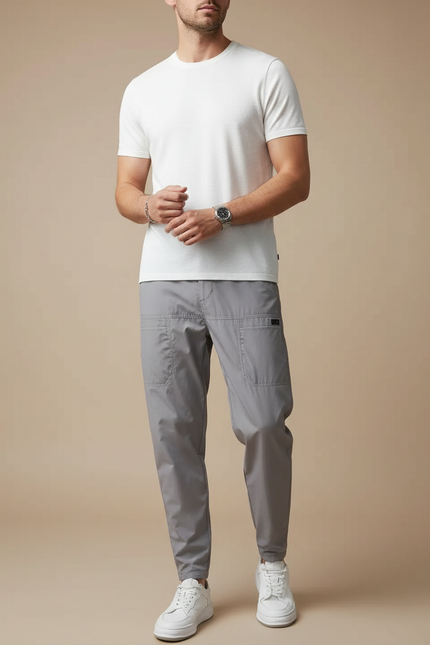 Pantalon Fluide Gris Homme Cargo Décontracté Multi-poches - Polyester