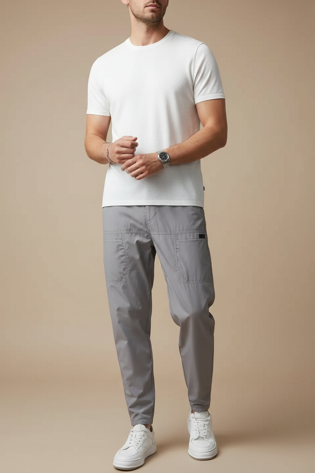 Pantalon Fluide Gris Homme Cargo Décontracté Multi-poches - Polyester