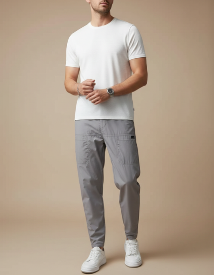 Pantalon Fluide Gris Homme Cargo Décontracté Multi-poches - Polyester