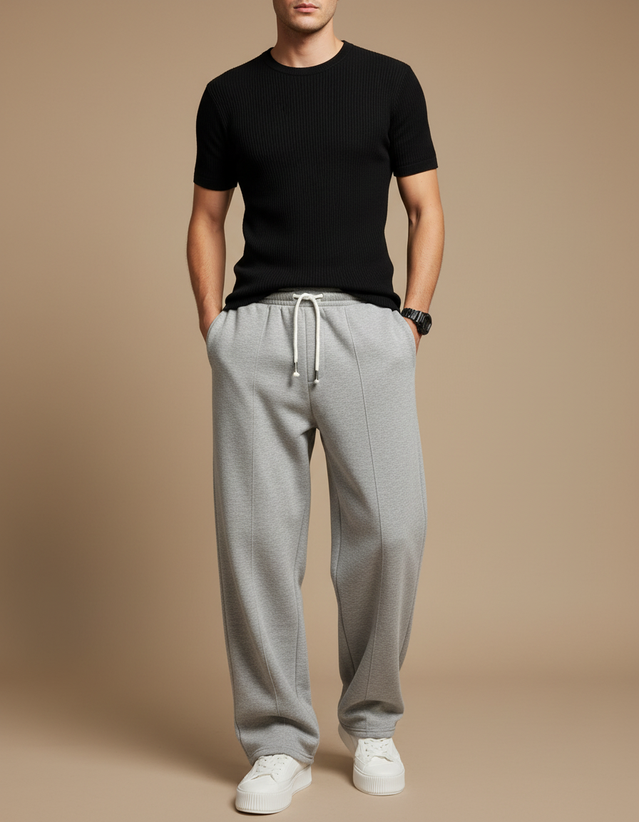 Pantalon Fluide Gris Ample Décontracté Confortable Homme - Molleton