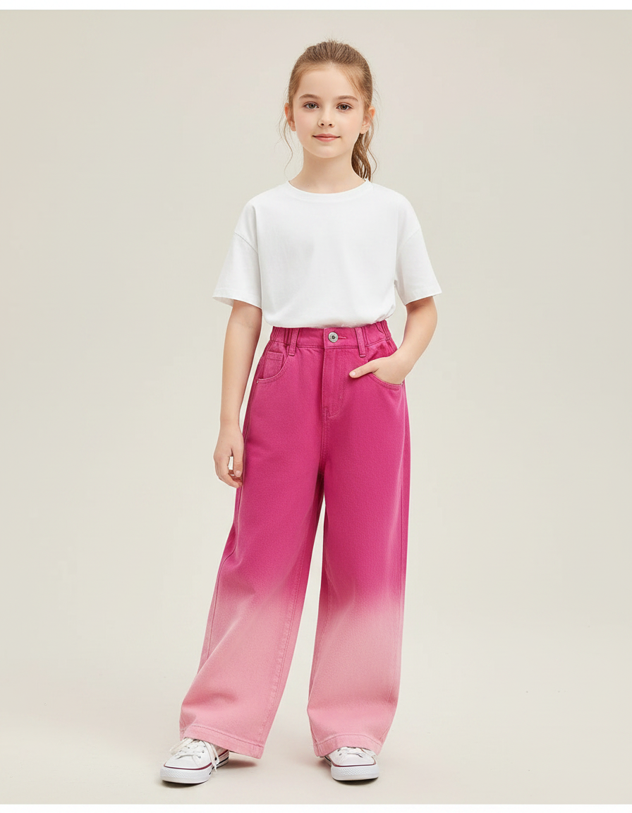 Pantalon Fluide Rose Dégradé Ample Coton Enfant - Jean