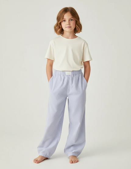 Pantalon Fluide Bleu Ciel Rayé Ample Coton Enfant