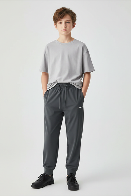 Pantalon Fluide Gris Athlétique Doux Cordon Enfant - Polyester