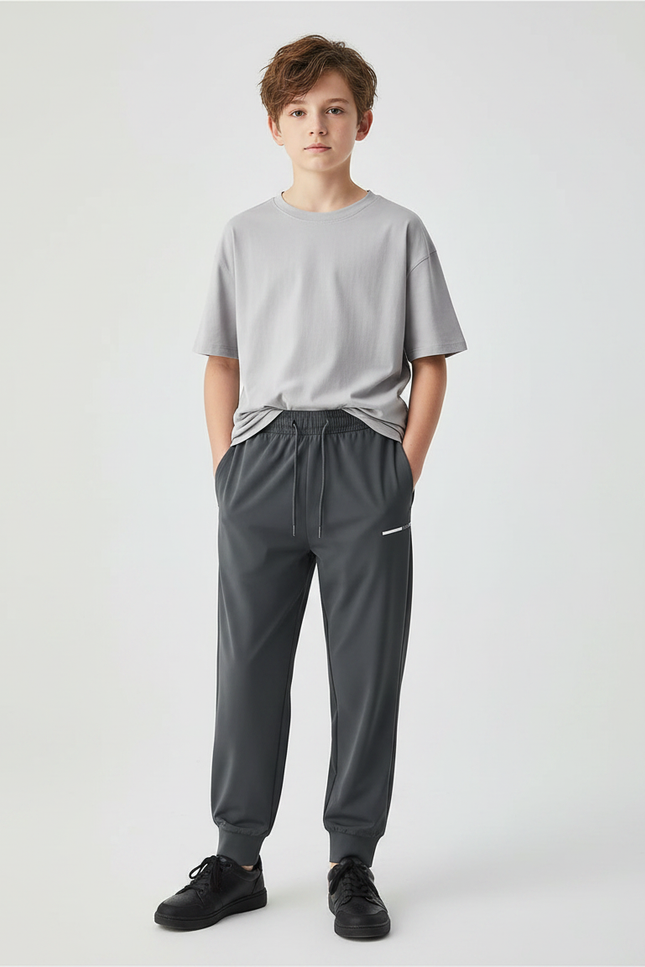 Pantalon Fluide Gris Athlétique Doux Cordon Enfant - Polyester