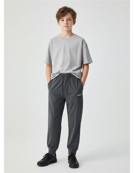 Pantalon Fluide Gris Athlétique Doux Cordon Enfant - Polyester