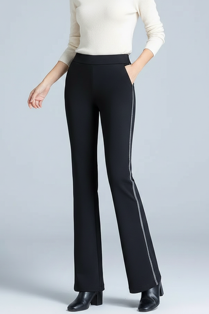 Pantalon Fluide Noir Évasé Rayure Latérale Élégant - Polyester