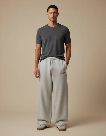 Pantalon Fluide Gris Ample Décontracté Brodé Homme - Molleton