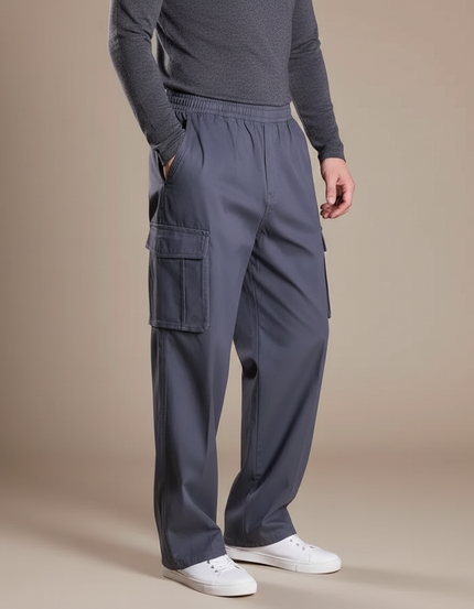 Pantalon Fluide Cargo Gris Homme Ample Décontracté - Polyester