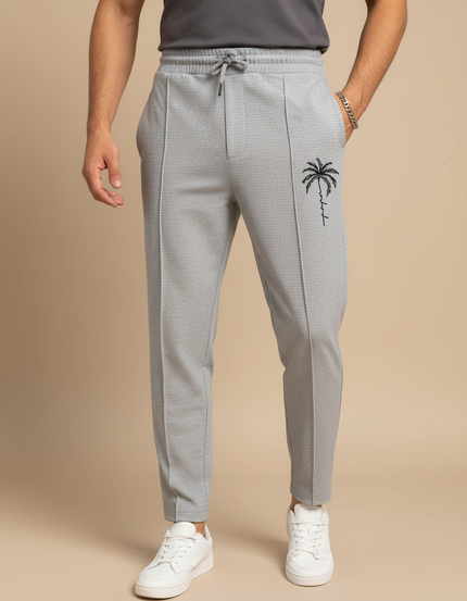 Pantalon Fluide Gris Slim Motif Palmier Homme - Polyester