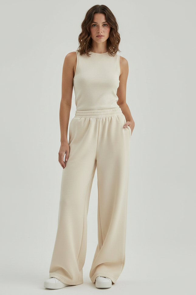 Pantalon Fluide Beige Coton Ample Décontracté Jogger - Molleton