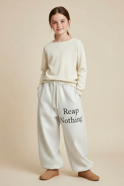 Pantalon Fluide Gris Ample Molletonné Lettres Fille