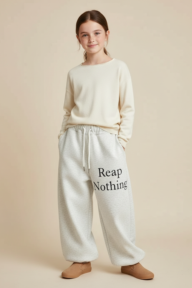 Pantalon Fluide Gris Ample Molletonné Lettres Fille