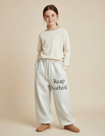 Pantalon Fluide Gris Ample Molletonné Lettres Fille
