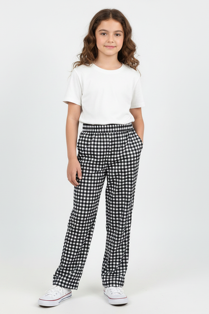 Pantalon Fluide Carreaux Noir Blanc Fille Ample - Imprimé Viscose