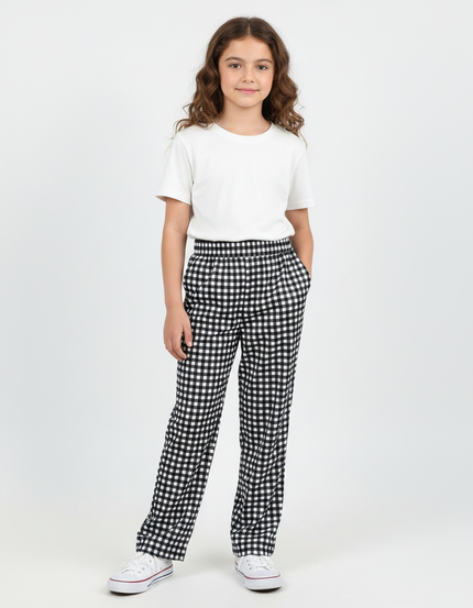 Pantalon Fluide Carreaux Noir Blanc Fille Ample - Imprimé Viscose