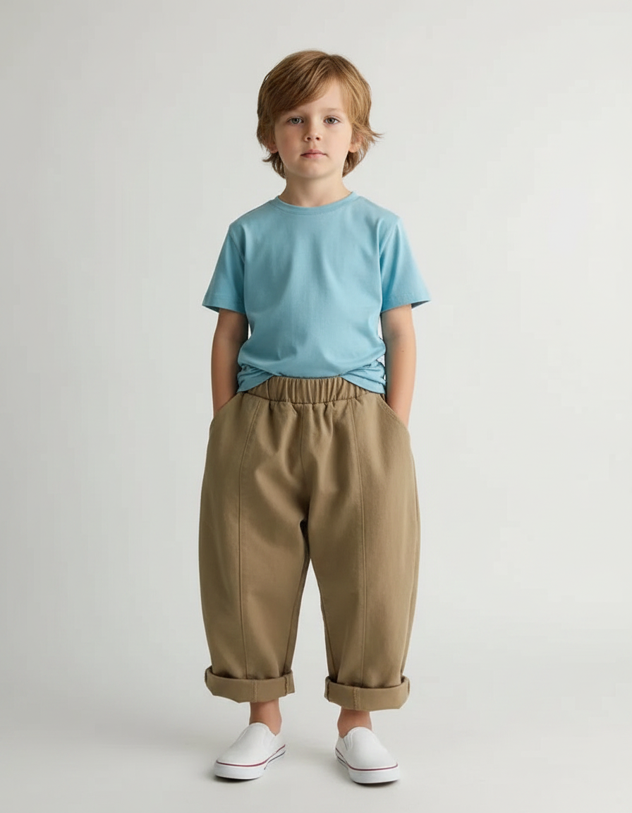 Pantalon Fluide Garçon Kaki Coupe Ample Coton Mi-saison - Beige Gabardine