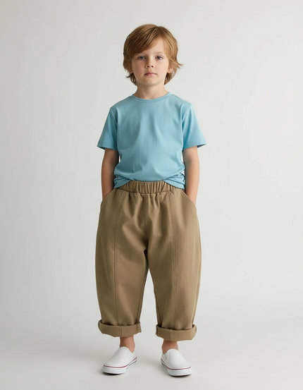 Pantalon Fluide Garçon Kaki Coupe Ample Coton Mi-saison - Beige Gabardine
