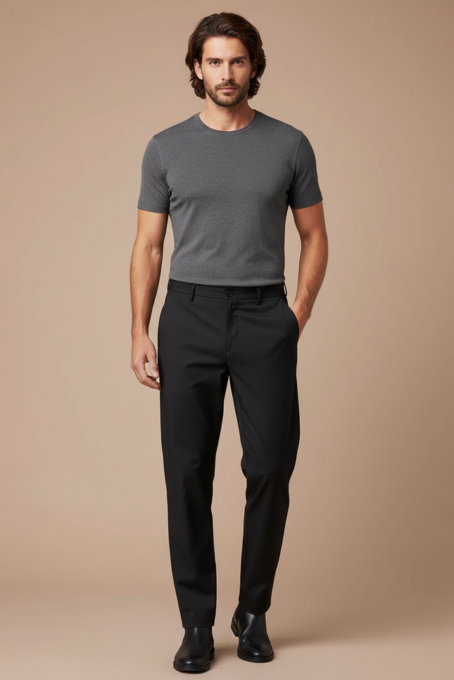 Pantalon Fluide Noir Droit Homme Élégant Stretch - Polyester