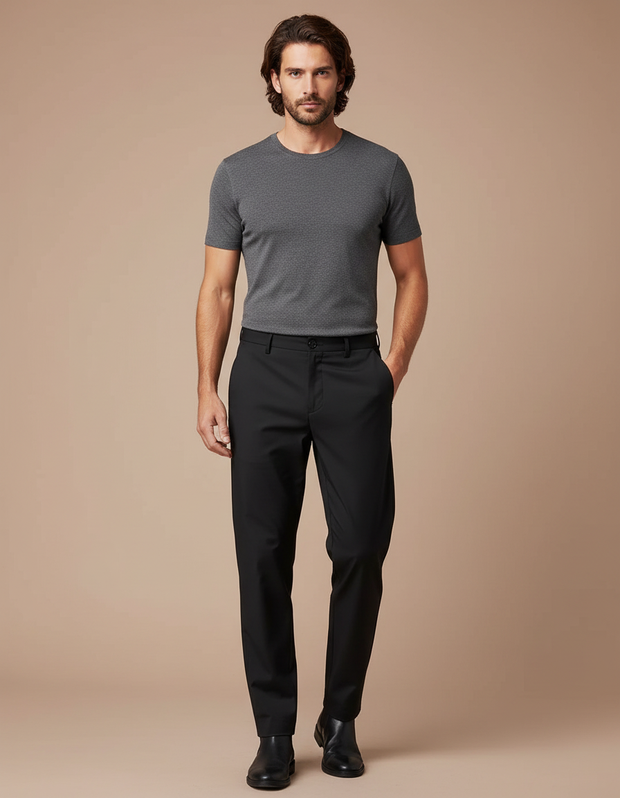 Pantalon Fluide Noir Droit Homme Élégant Stretch - Polyester