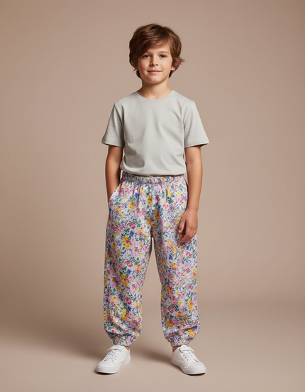 Pantalon Fluide Fleuri Ample Élastiqué Unisexe Été - Multicolore Viscose