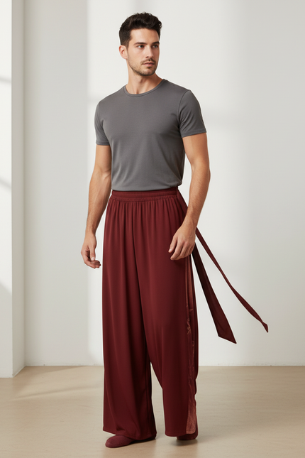 Pantalon Fluide Bordeaux Ample Cordon Décontracté Homme - Viscose