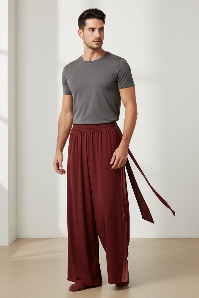 Pantalon Fluide Bordeaux Ample Cordon Décontracté Homme - Viscose