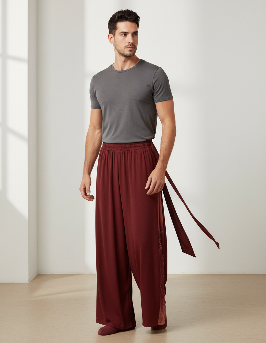 Pantalon Fluide Bordeaux Ample Cordon Décontracté Homme - Viscose