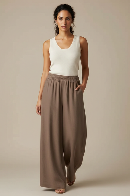 Jupe Pantalon Fluide - Marron Viscose