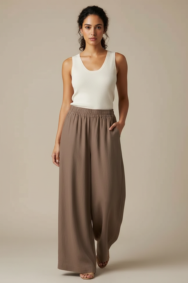 Jupe Pantalon Fluide - Marron Viscose