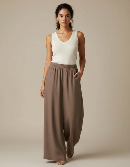 Jupe Pantalon Fluide - Marron Viscose