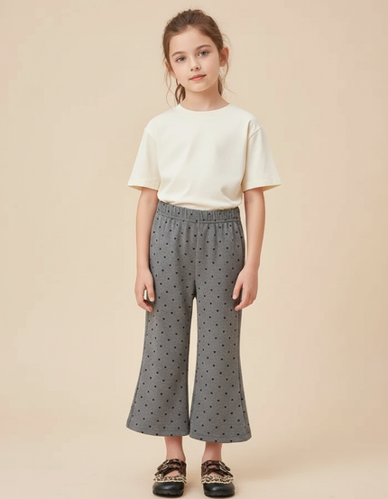 Pantalon Fluide Gris Cœurs Évasé Confortable Fille - Molleton
