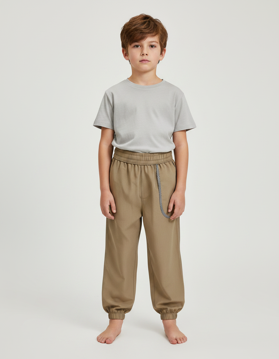 Pantalon Fluide Kaki Ample Cordon Cheville Élastiquée - Gabardine