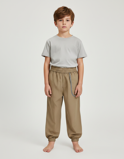 Pantalon Fluide Kaki Ample Cordon Cheville Élastiquée - Gabardine