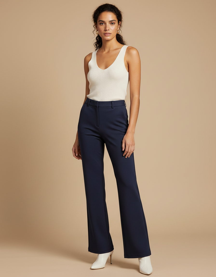 Pantalon Fluide Femme Sans Repassage - Marine Polyester