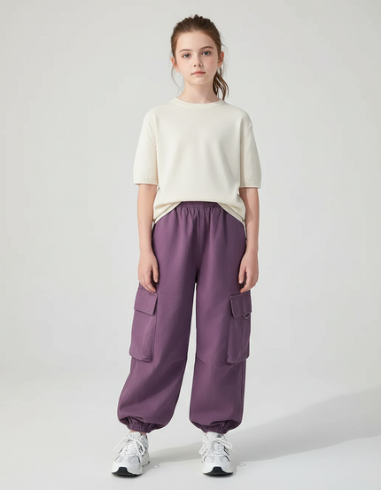 Pantalon Fluide Violet Cargo Ample Élastiqué Décontracté - Molleton