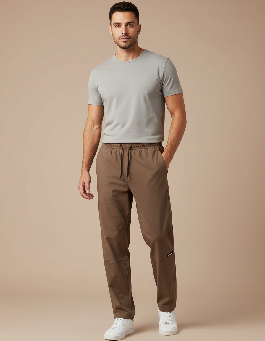 Pantalon Fluide Marron Sport Jogger Confortable Homme - Polyester