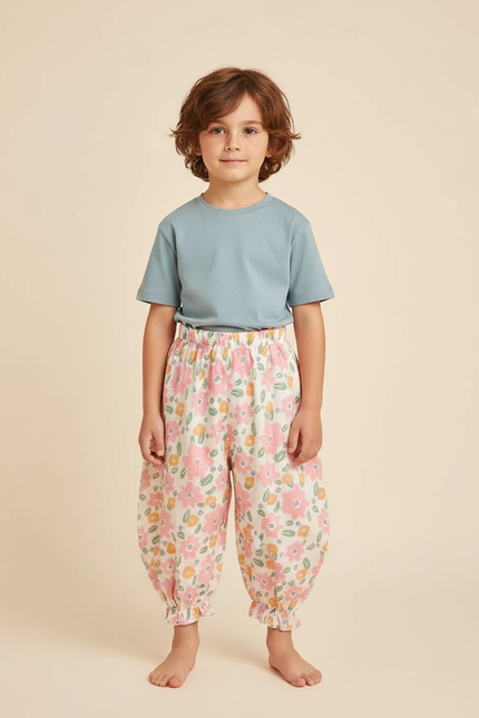 Pantalon Fluide Floral Ample Coton Enfant - Multicolore