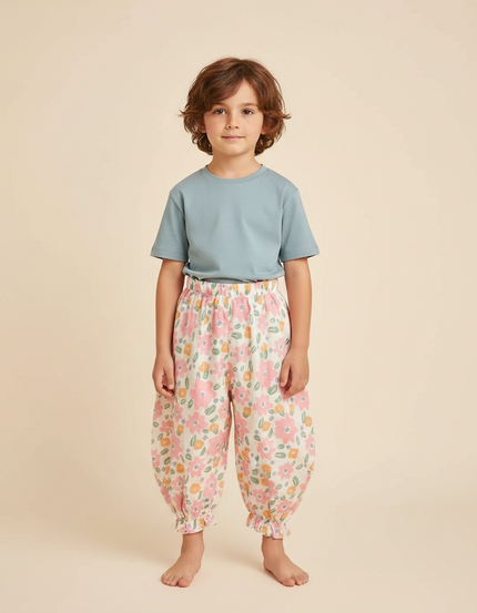 Pantalon Fluide Floral Ample Coton Enfant - Multicolore