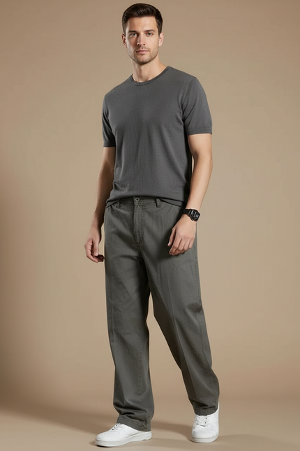 Pantalon Fluide Homme Coton Cargo Ample Décontracté - Kaki