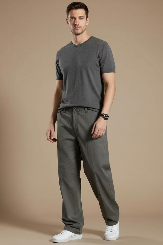 Pantalon Fluide Homme Coton Cargo Ample Décontracté - Kaki