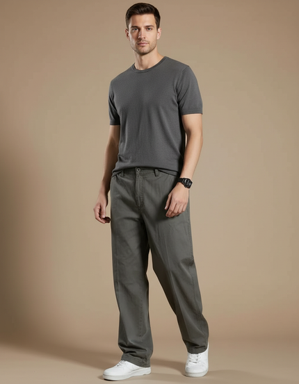 Pantalon Fluide Homme Coton Cargo Ample Décontracté - Kaki