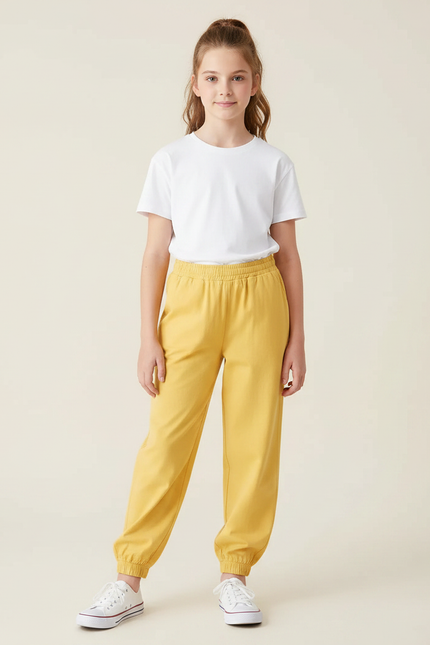 Pantalon Fluide Jaune Ample Coton Taille Élastiquée