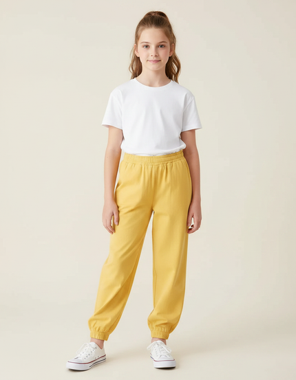 Pantalon Fluide Jaune Ample Coton Taille Élastiquée