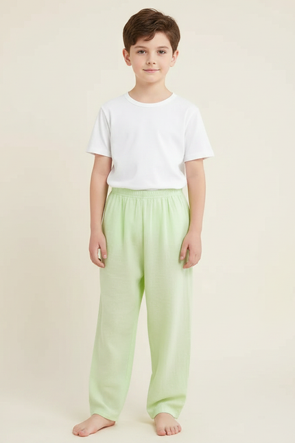 Pantalon Fluide Vert Clair Ample Coton Enfant